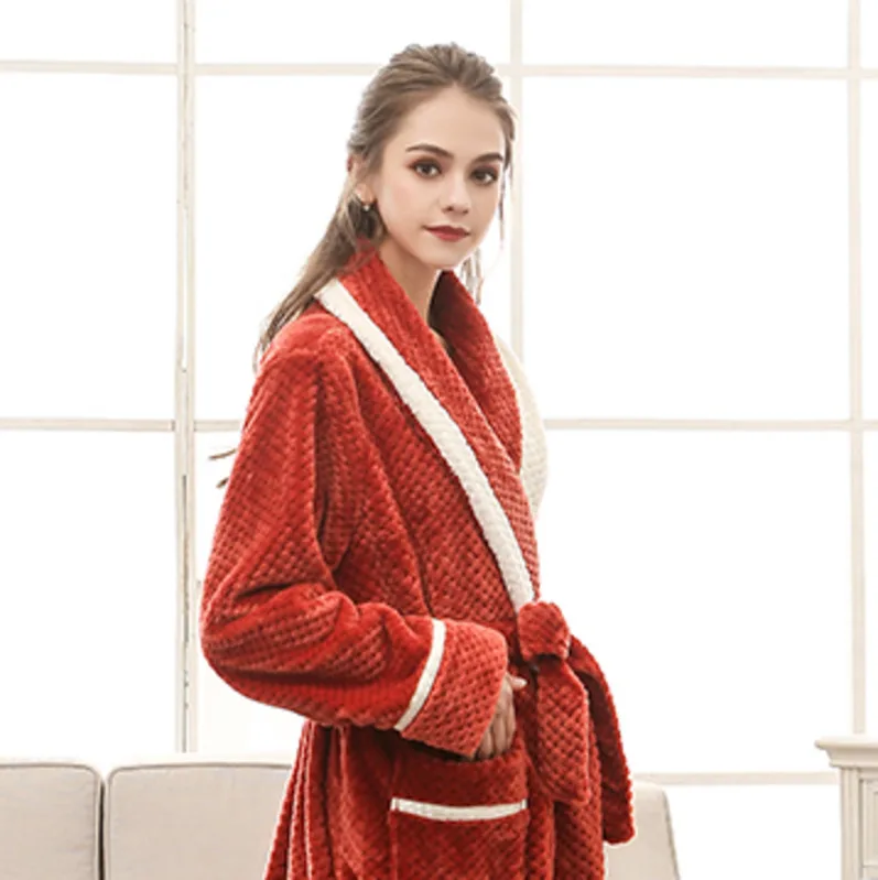 Women robe Теплый длинный фланелевый Халат для влюбленных, женское, мужское, плотное теплое зимнее кимоно, банный халат, Коралловое кимоно из рунной шерсти, парный халат, XXXL - Цвет: Women robe