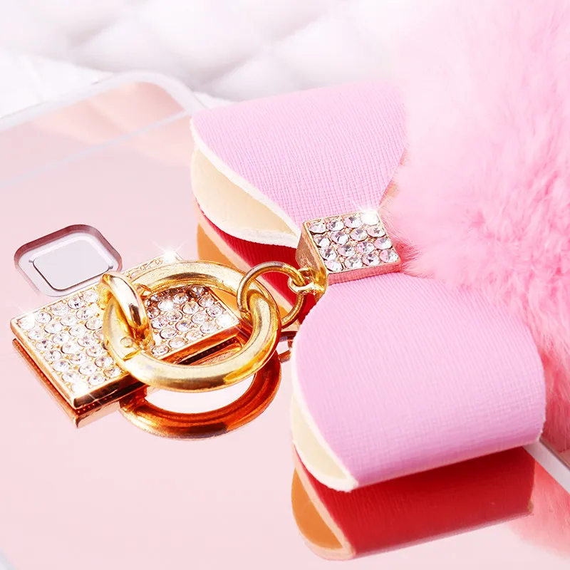 Ainike Soft Rabbit Fur Ball Bowknot Bling Diamond Tassel Mirror TPU Phone Cover Case For Vivo U1 Z3X Y91 Y85 Y73 Y66 Y31 X30Pro |