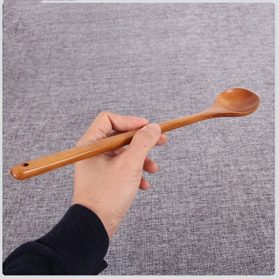 wooden spoon 1 шт. креативная деревянная ложка с длинной ручкой чайная ложка деревянная ложка десертная Ручка Ложки для приготовления пищи 33 см - Цвет: wooden spoon