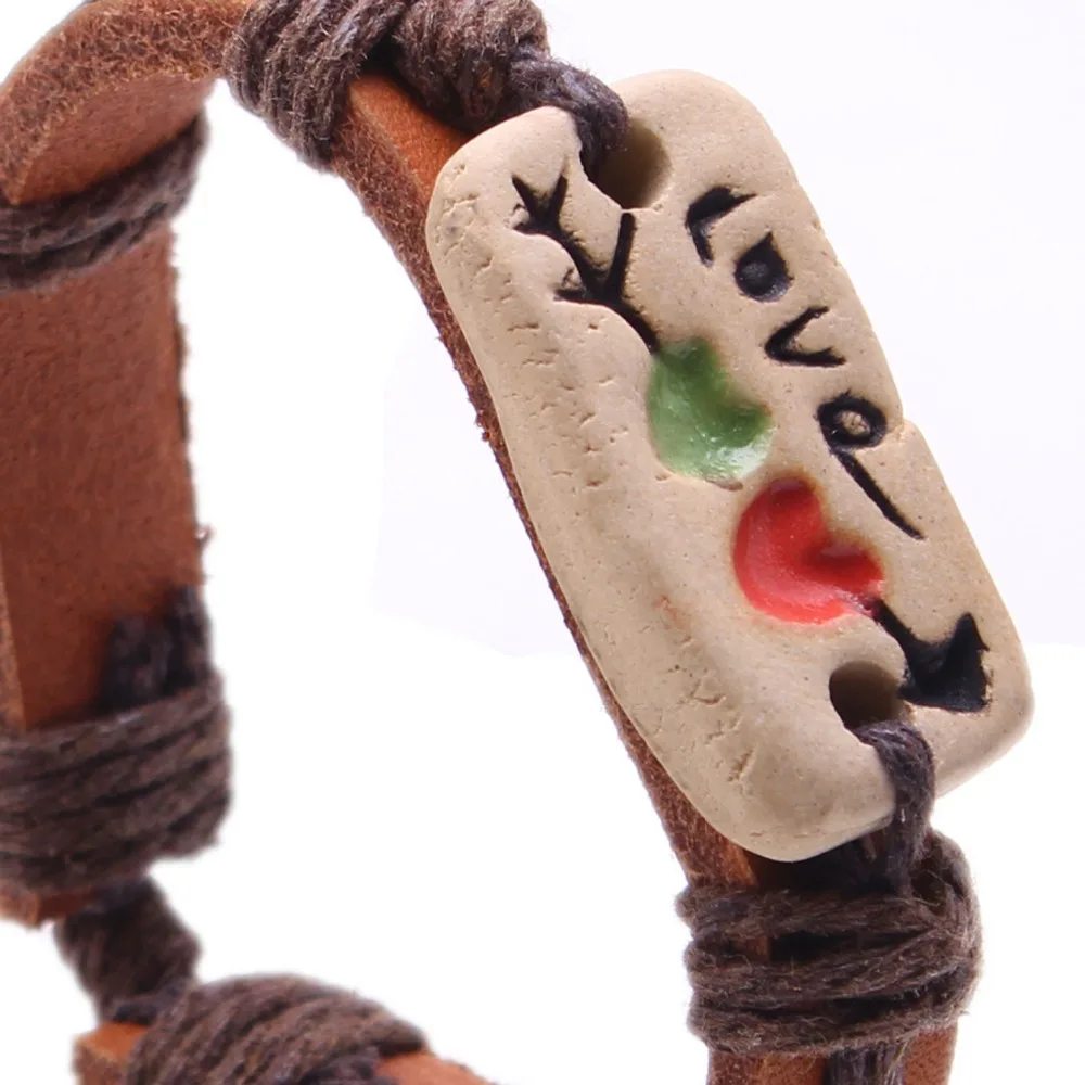 Couples Jewelry a Arrow through Hearts Faience Ware Leather Bracelet Valentine's Day Gift | Украшения и аксессуары