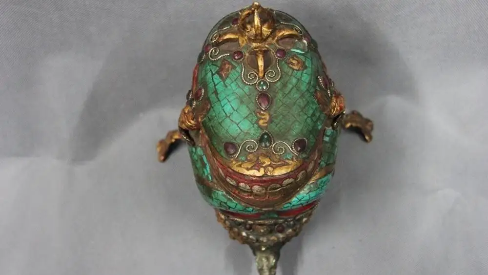 10 Tibet Buddhism Copper Bronze Gilt inlay turquoise Ruby beryl kapala skull cup | Дом и сад