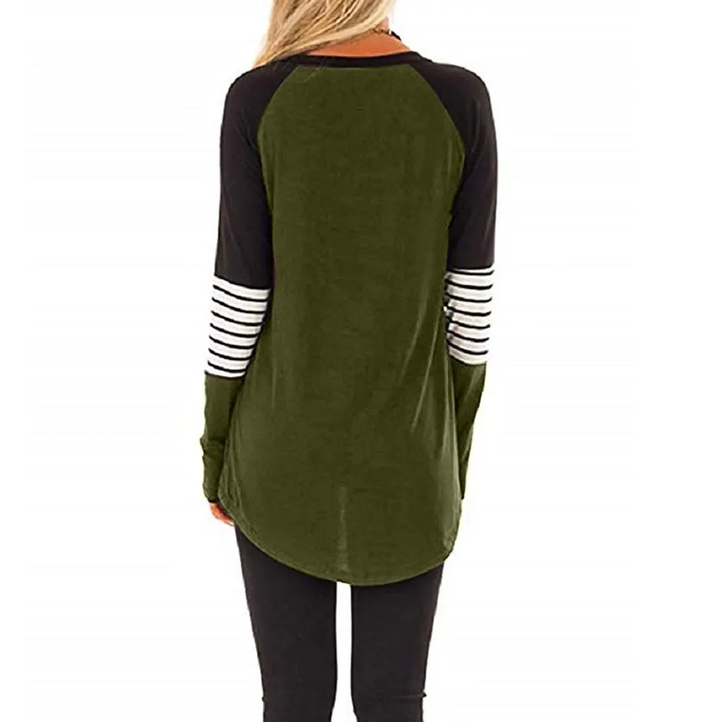 Женская Повседневная футболка в полоску KLV свободная с длинным рукавом Прямая