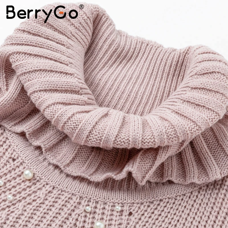 Женский вязаный свитер BerryGo свободный с высоким воротом и длинным рукавом 2018 |