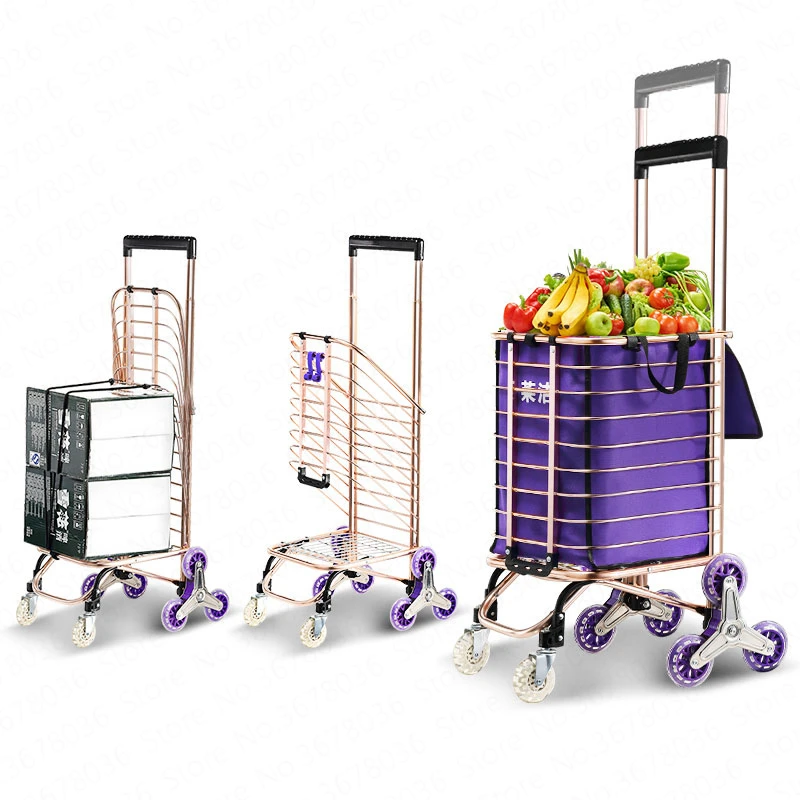 

Shopping Cart Stainless Steel Buy Food Cart Small Pull Cart Home Trolley Car Climb Stairs Folding Portable Pull Cart Trailer