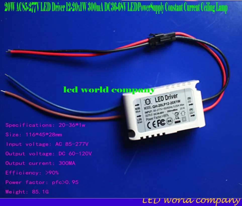 Изоляция 20 Вт AC85-277V светодиодный драйвер 12-20X1 300 мА DC36-68V LED PowerSupply потолочная лампа