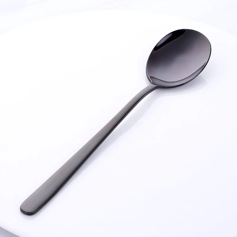 Black-1Pc 1 шт., Корейская ложка, десертная ложка из нержавеющей стали, Золотая столовая ложка, круглая ложка для супа, посуда с длинной ручкой, портативный набор, вечерние инструменты - Цвет: Black-1Pc