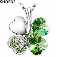shdede women vintage fashion jewelry heart crystal from swarovski four leaf clover necklace pendants 2018 trendy 201