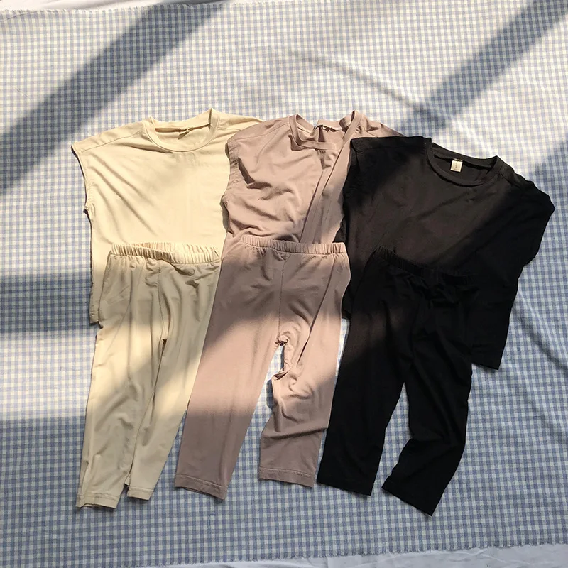 Летний однотонный Детский костюм в Корейском стиле детские штаны с короткими