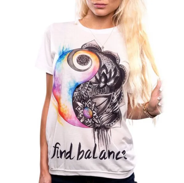 Kiwiqiwei унисекс Zen Yin Yang милый топ Find Balance женская футболка с вырезом лодочкой