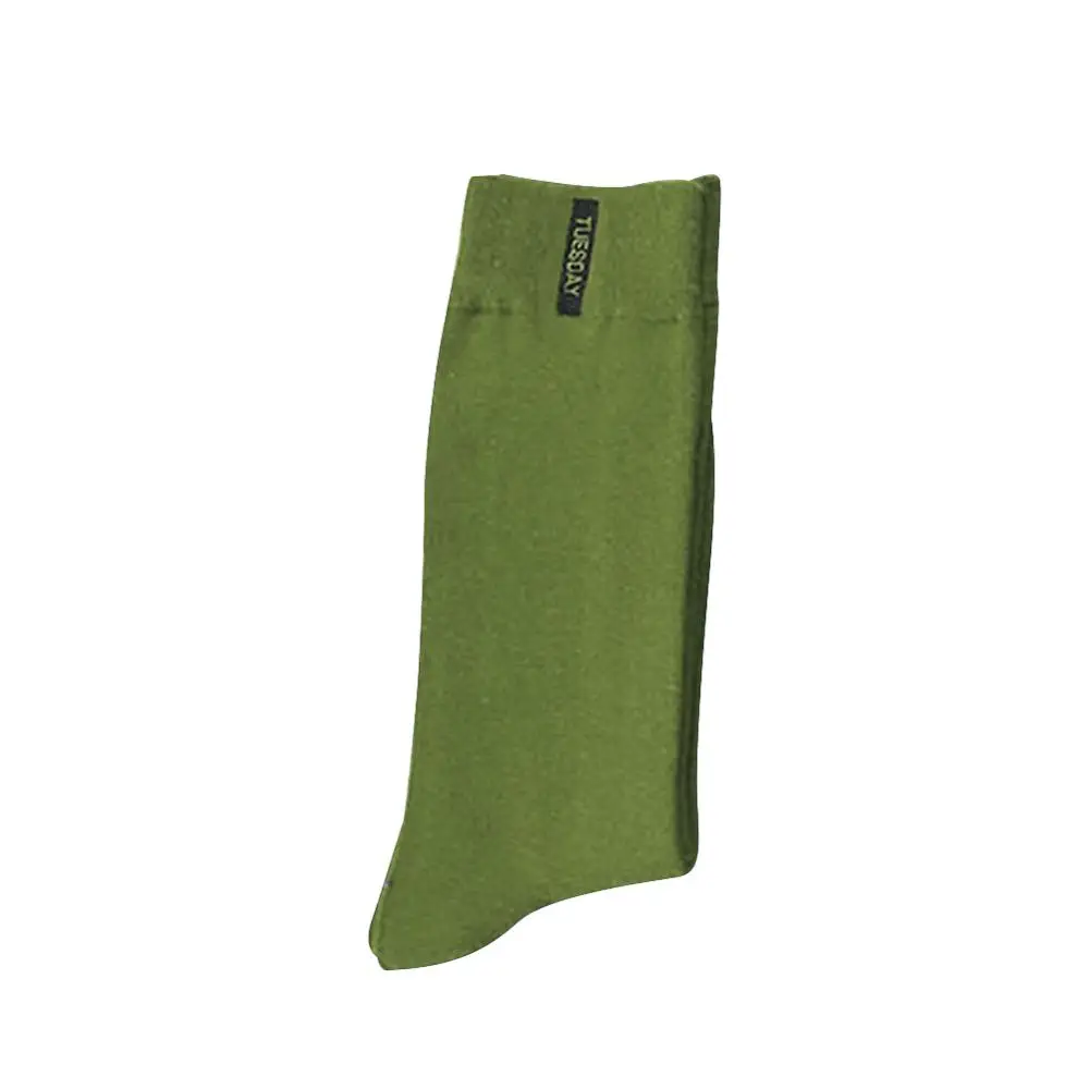 Green Men Cotton Socks Fashion Weekly Solid Color Business Casual British Style Socks Hip Hop - Color: Green