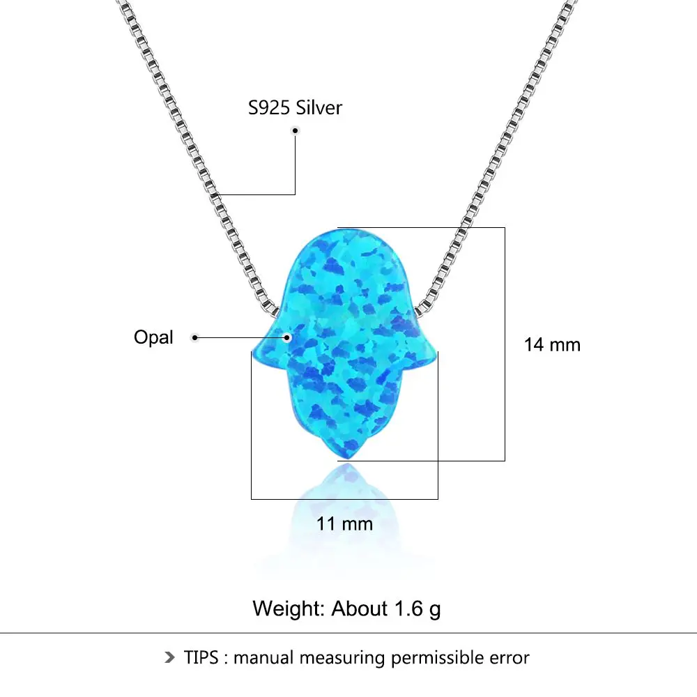 Hand of Fatima Jewelry Blue Opal Accessories Necklaces &amp Pendants 925 Sterling Silver Necklace For Women (JewelOra NE102628) | Украшения