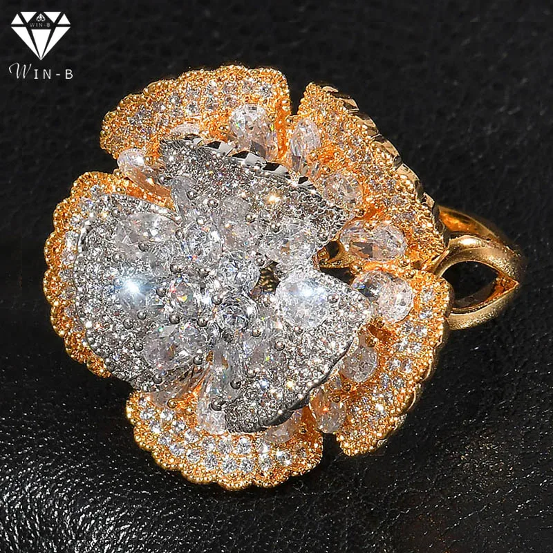 WIN B Регулируемые кольца с открытым цветком Золотое кольцо розовое Ювелирное