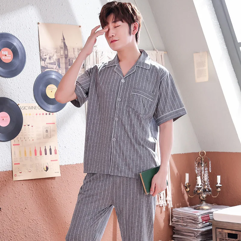 Летние мужские пижамы в полоску с короткими рукавами Мужские пижамные комплекты