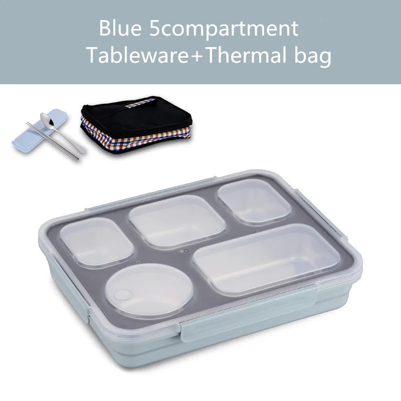 Blue 5 set MICCK Теплоизоляционный Ланч-бокс, экологически чистый Бенто-бокс с столовыми приборами, контейнер для еды с отделениями, герметичный, не смешанный - Цвет: Blue 5 set