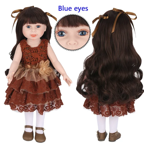 Blue Eyes UCanaan 1" 45 см милая девочка кукла коричневый длинные прямые волосы ручной работы полностью виниловый силиконовый Reborn Baby Doll Игрушки для девочек - Цвет: Blue Eyes
