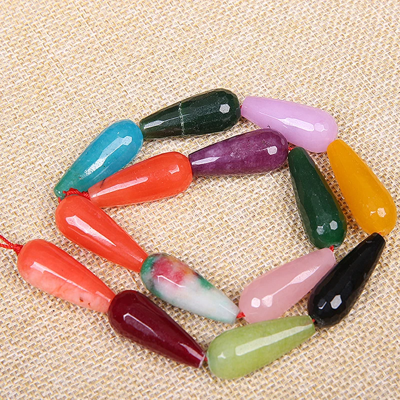 

11x28mm Natural Colorful Chalcedony Stone Beads Water Drop Cutting Angle Loose Stone Beads for Jewelry Making Strand 16'' DIY