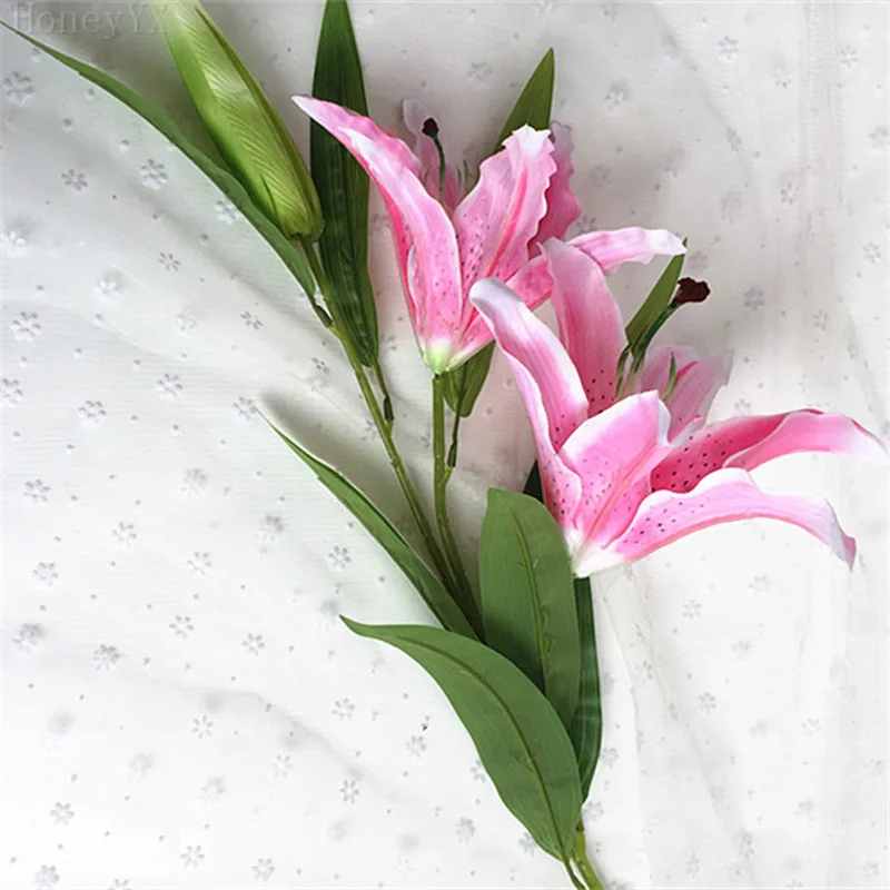 Настоящая сенсорная искусственная лилия цветы Розовый Шелковый букет для