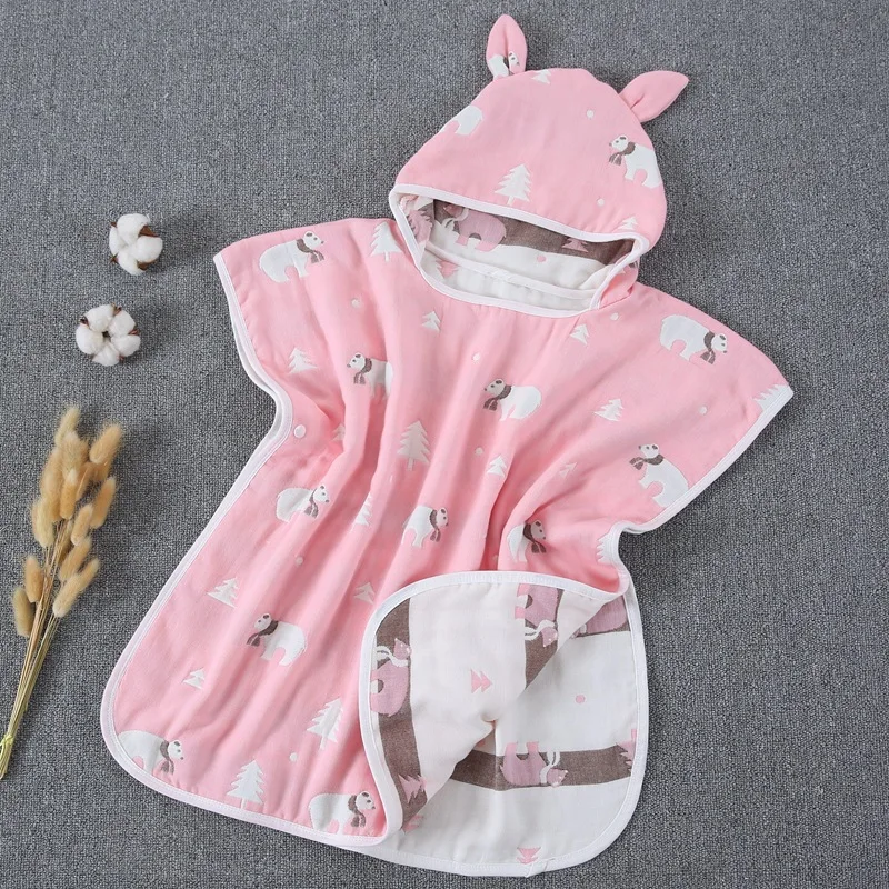 pink bear Детские натуральный хлопок банное полотенце с мультяшным принтом с пышной 6-слойной юбкой Одеяло, детский плащ, детский халат с капюшоном для новорожденных муслин купальный держать Обёрточная бумага Z023 - Цвет: pink bear