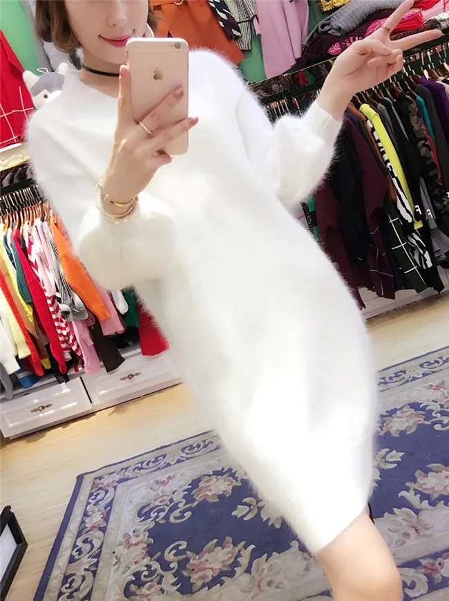 2022 New Women Fluffy Angola Mink Cashmere Pullovers Knitted Sweater Women's Dress Wholesale Custom Size Free Shipping Z555 | Женская