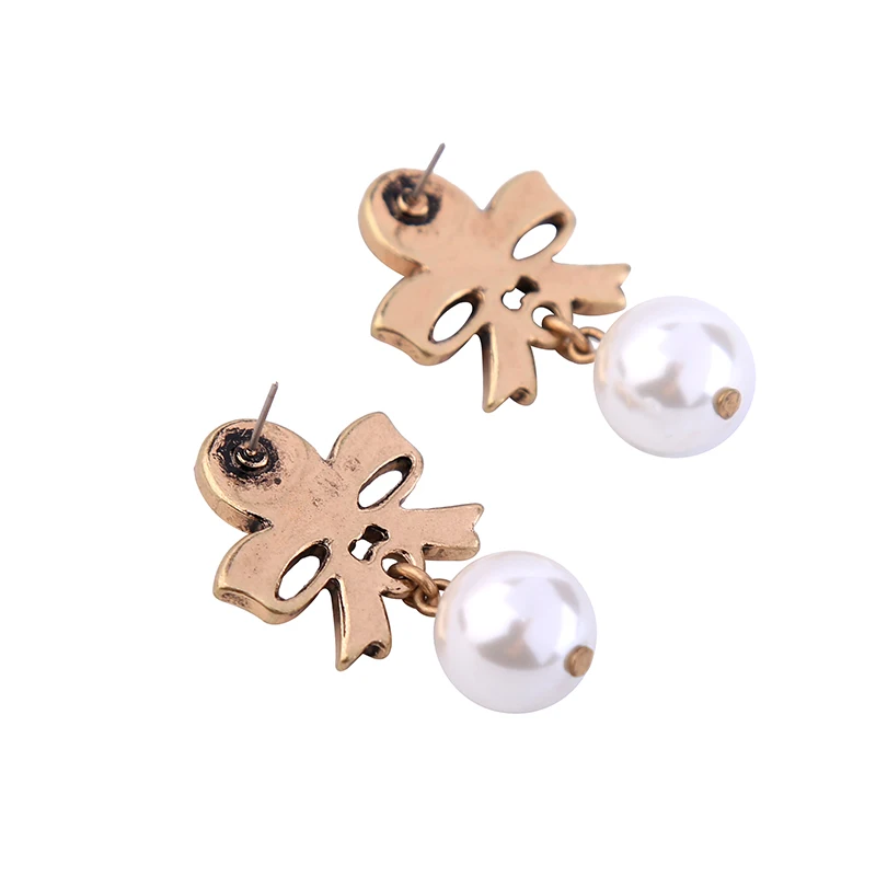 Большие висячие серьги с искусственным жемчугом и красным бантом Aliexpress