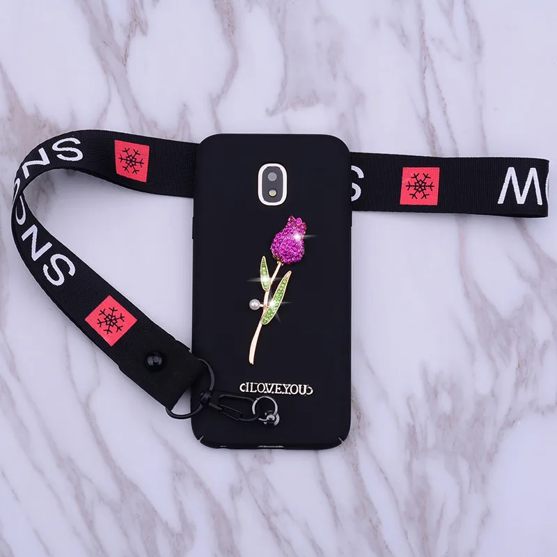 Lanyard rose phone case cover for Samsung Galaxy s10 s10e s9 s8 plus A3 A5 A7 2017 J7 J5 J3 2016 bling Protective matte bag |