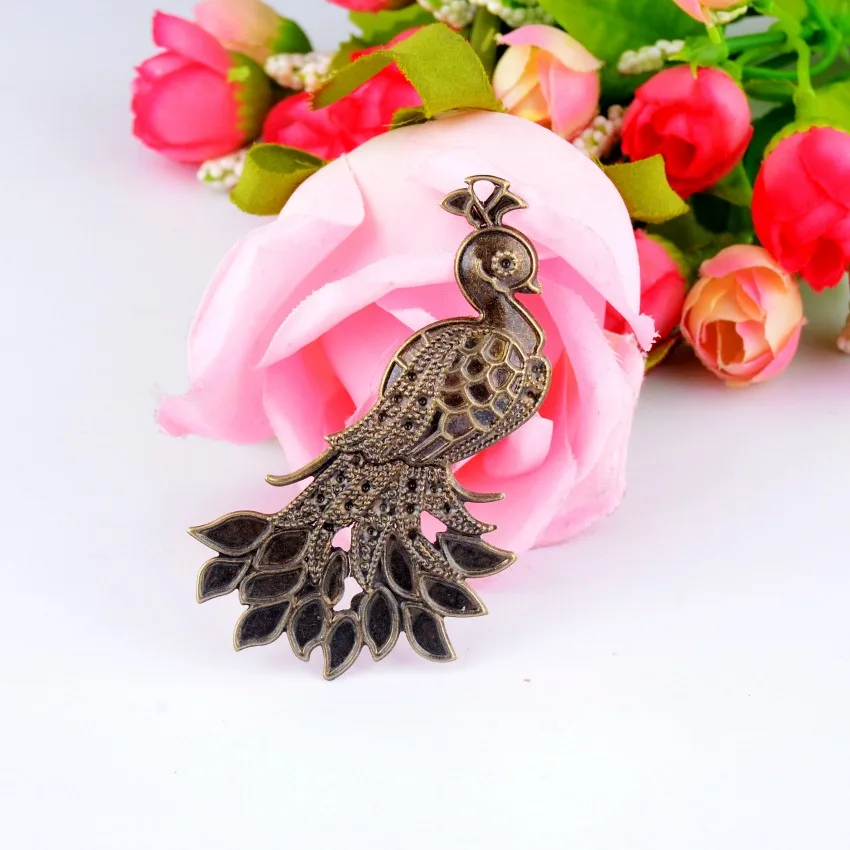 Free shipping Retail 5 Antique Bronze Peacock Wraps Connectors Metal Crafts Decoration DIY Findings 7x4.2cm | Дом и сад
