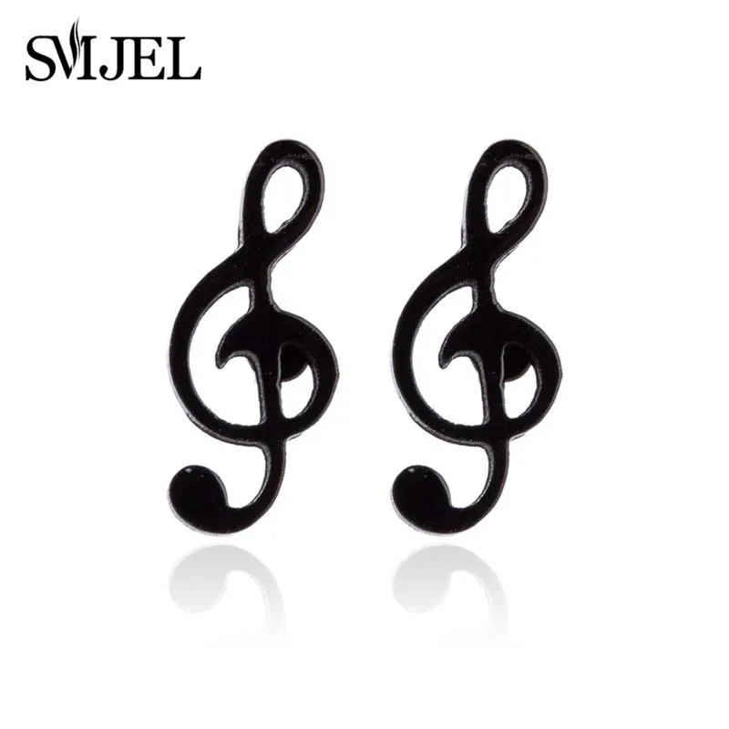 black earring SMJEL мини серьги с музыкальной символикой из нержавеющей стали, милые маленькие серьги-гвоздики для женщин, очаровательные серьги с музыкальной нотой, ювелирное изделие, подарок, Brincos Mujer - Окраска металла: black earring