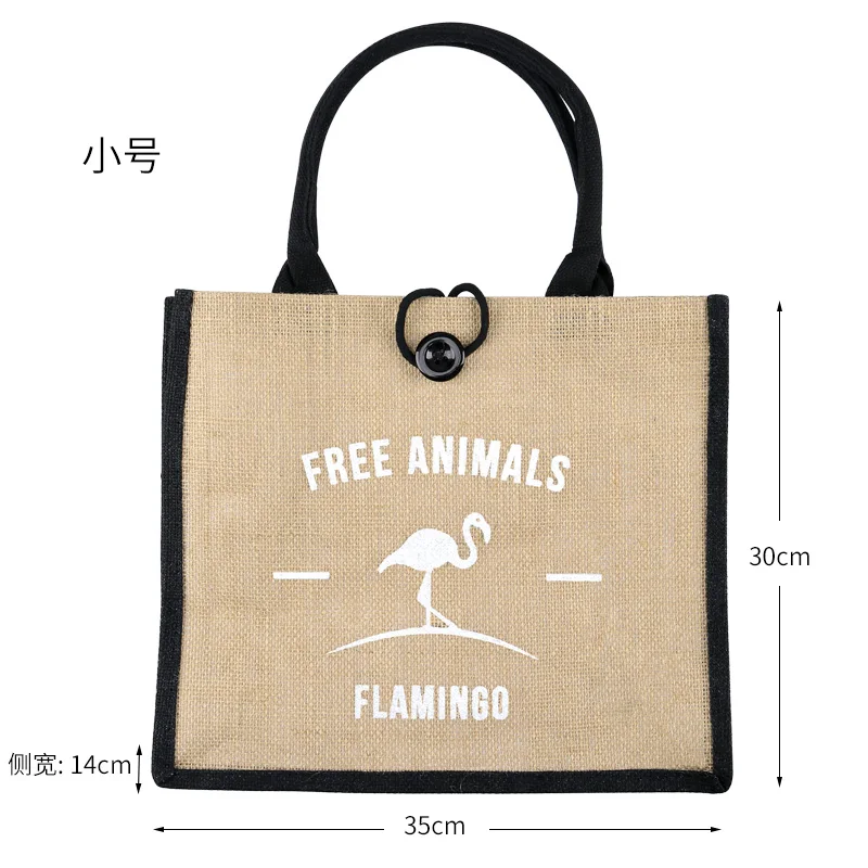 small white Flamingo Летняя женская сумка с изображением фламинго, совы, джутовая, льняная, роскошная, вместительная, Женская Повседневная сумка на плечо, пляжный Подарочный мешок для женщин - Цвет: small white Flamingo
