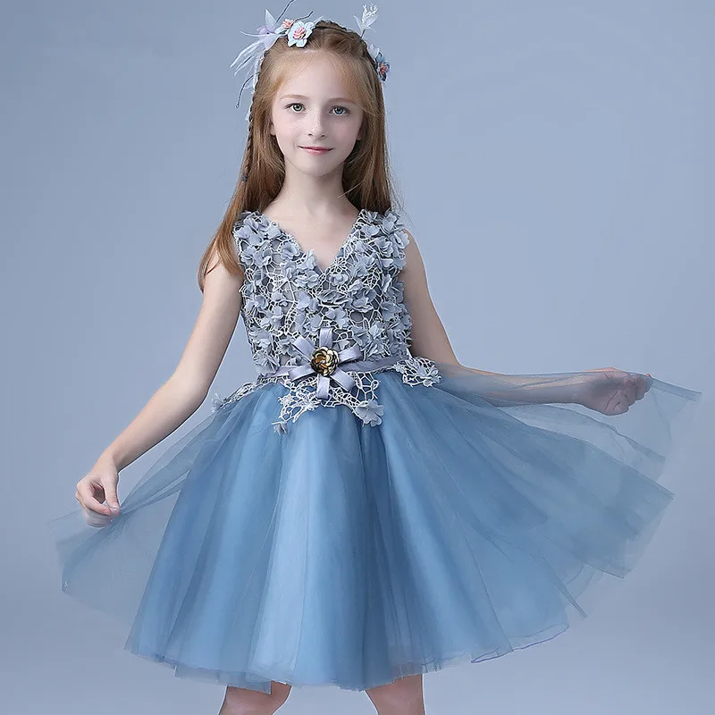 Flower Girl Dresses Child Navy Blue Sleeveless Fancy Formal Vestidos 2019 Kids Clothes For Girls Of 3 To 14 Year Old RKF184016 | Детская