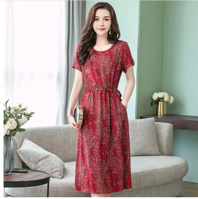 Женское платье с коротким рукавом хлопковое большого размера 6XL цветочным