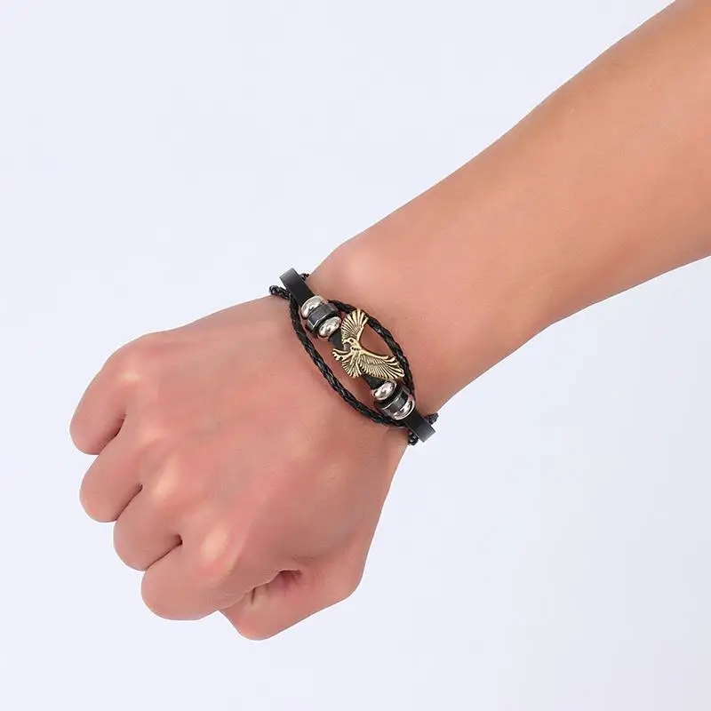 Vnox летящего орла Для мужчин браслет из бисера Талисманы PU Кожаные браслеты и