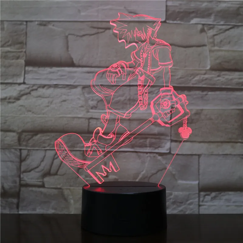 Sora Рисунок USB светодиодный 3d-ночник многоцветный RGB декоративные огни для мальчиков детская игра "Подарки" Королевство Сердца настольная лампа прикроватная