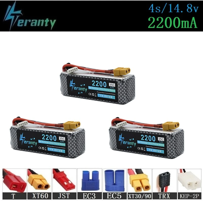 

Teranty Power 14.8V 2200mAh Lipo Battery For RC Toys Car Boats Helicopter Parts 4s Lithium battery 14.8v Drone Battery 3pcsS/set