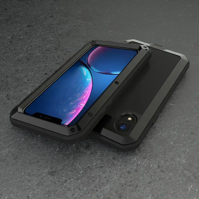 Роскошный Металлический прочный защитный чехол для iPhone XS Max XR X 8 7 6S 6 Plus SE 5 5S 8Plus 360 Полный Корпус противоударный чехол для iPhone - Цвет: Black