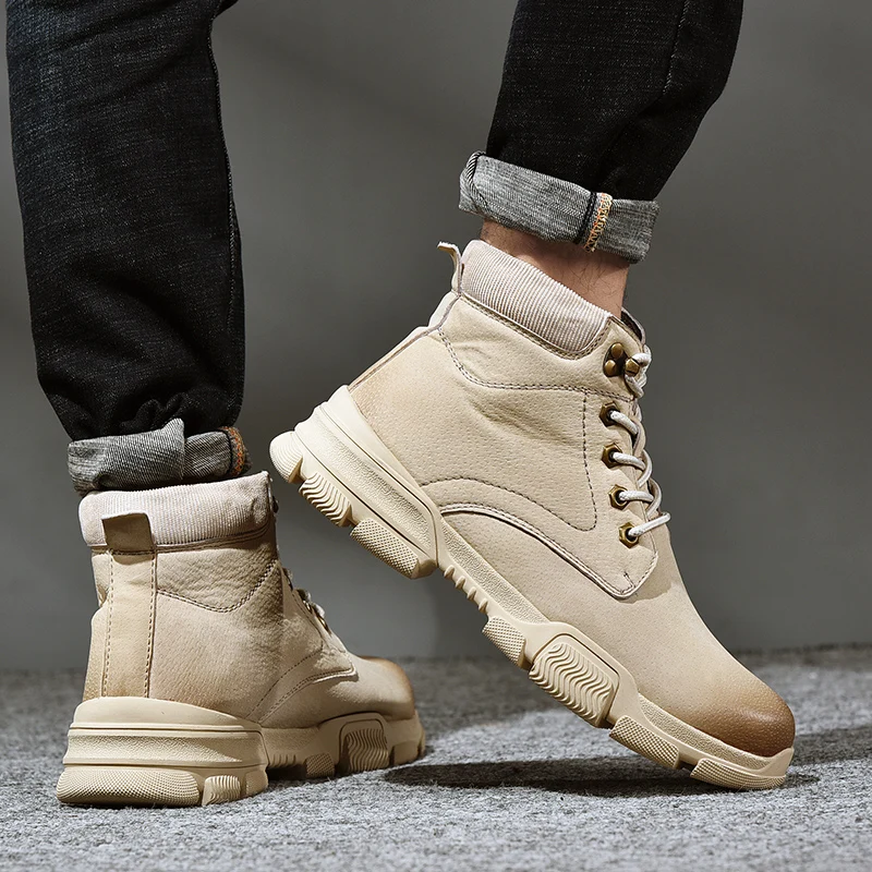 HEINRICH New Men Leather Boots Autumn Winter Fashion Working Shoes Lace Up Ankle Botas Hombre Cuero | Обувь