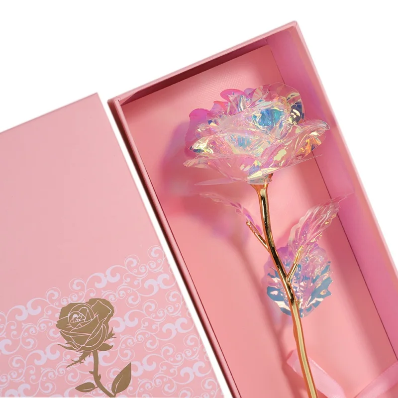 drop shipping valentine's day creative gift 24k Rose Pink Box Packaging With Vibration Light Base For Girl Friend | Дом и сад