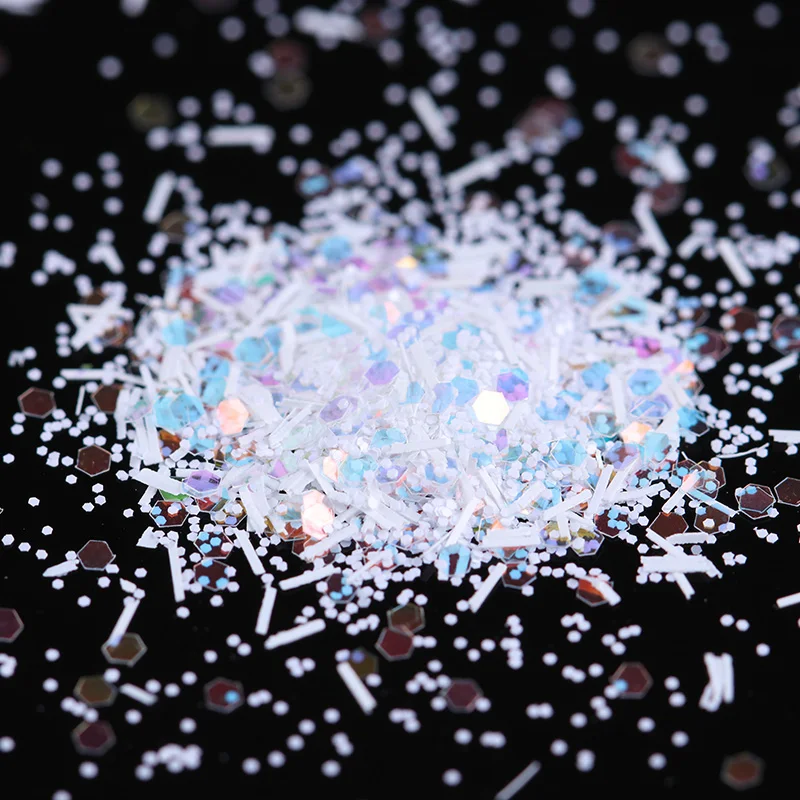 Шестиугольные снежинки для ногтей с блестками 1 5 г цветные полоски белые