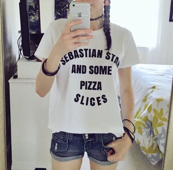 Женские модные футболки Sebastian stan и pizza хлопковые унисекс с графическим принтом