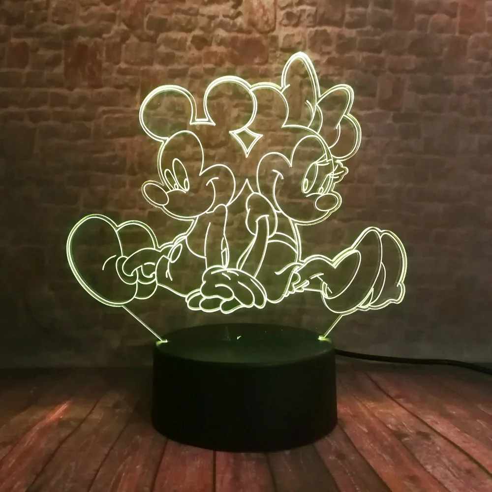 3D светодиодный ночник с Минни и Микки Маусом 7 цветов USB голографическая лампа