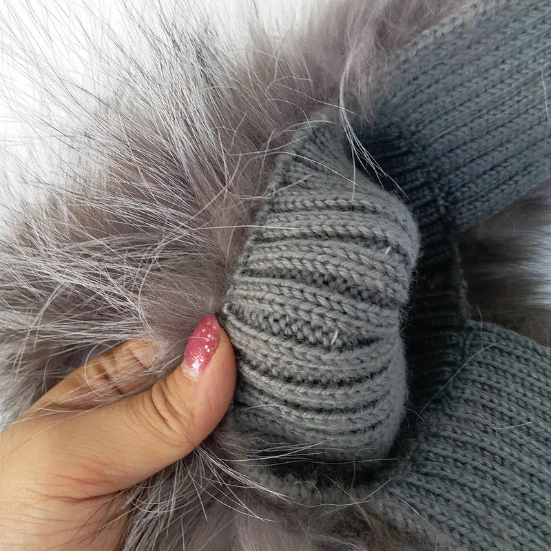 2022 Hot Sale Fashion Winter Warm Women Knitting Caps Mink hats Vertical weaving with FOX Fur On The Top | Аксессуары для одежды