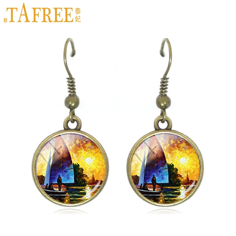 Серьги TAFREE Звездная ночь луна желтые масляные живописи висячие серьги круглые