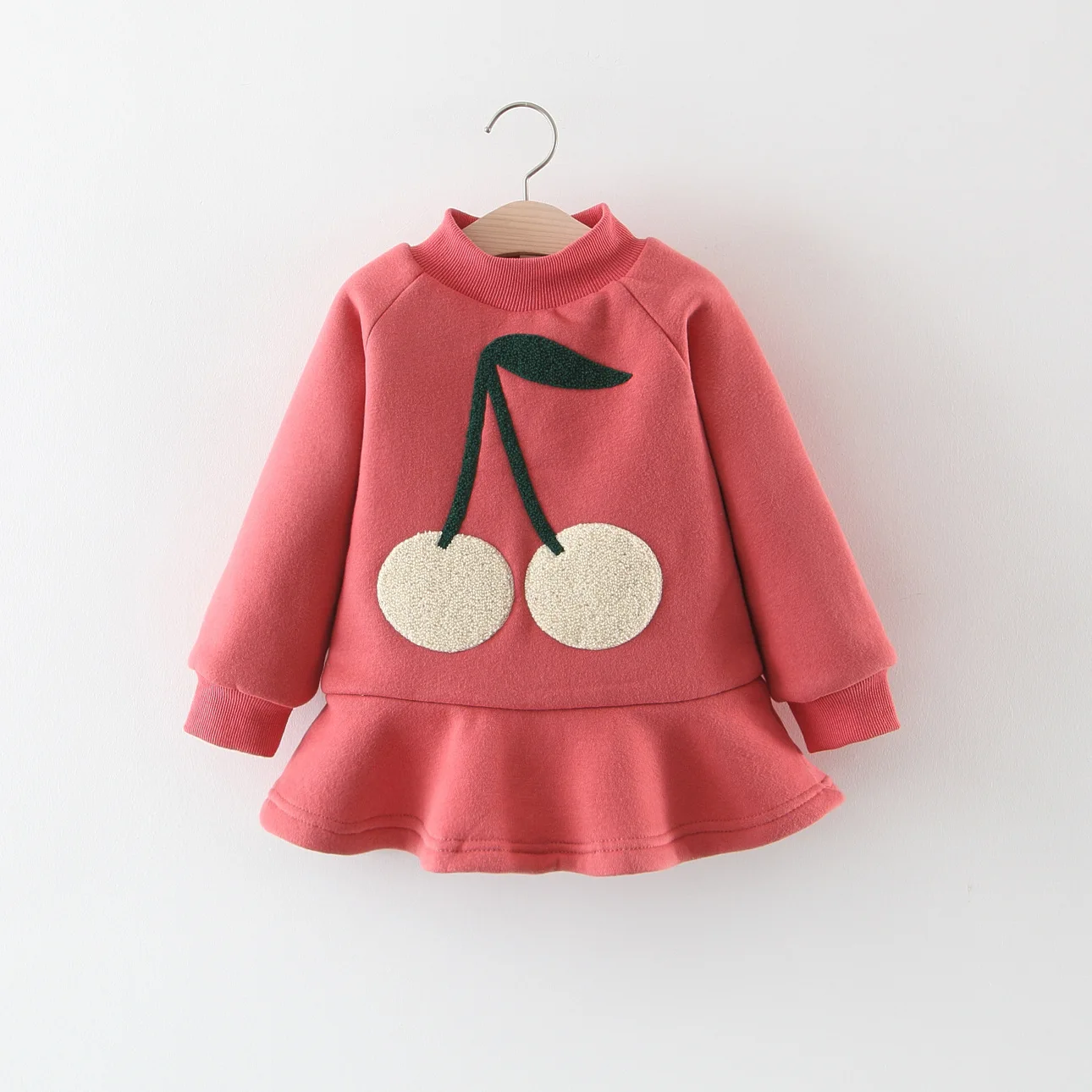 BibiCola Winter Cotton Kids Girl Dresses Long Sleeve Princess Thicken Dress Cartoon O-neck Casual Pleated Velvet | Детская одежда и