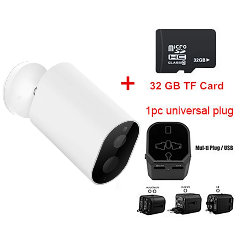 Universal Plug 32GB Оригинальная Смарт ip-камера Xiaomi 1080P с батарейным шлюзом 120 градусов F2.6 IP65 AI Humanoid Detection WiFi Беспроводная камера Cam - Цвет: Universal Plug 32GB