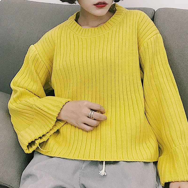 New Knitted Pullover Sweater Women Casual Soft Jumper Pull Femme 2017 Autumn Winter Korean Long Sleeve Striped Solid Knitwear | Женская