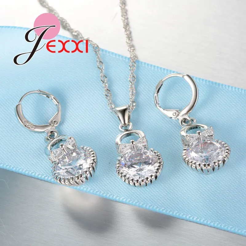 Brand Clock Fashion Necklace Earring 925 Sterling Silver Jewelry Set For Women Wedding Bridal Jewellery Sets | Украшения и