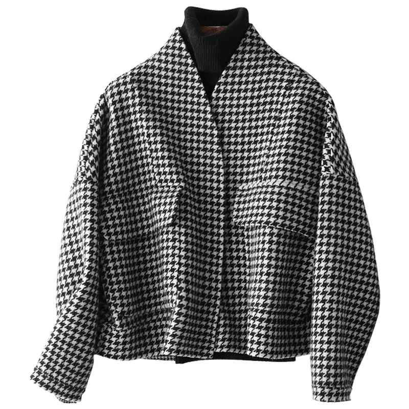Plaid AYUNSUE повседневное зимнее женское Шерстяное Пальто Короткое весна осень Женская куртка клетчатое двухстороннее шерстяное пальто Верхняя одежда 37119 YQ1372 - Цвет: Plaid