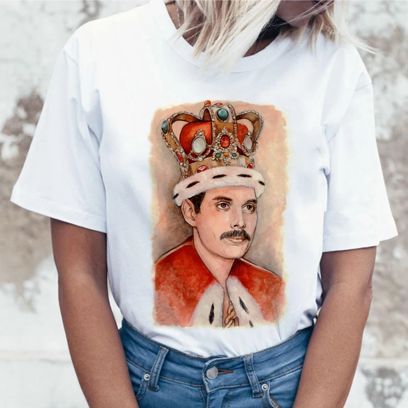 Фредди Меркури queen Группа Футболка Для женщин Harajuku Винтаж Ullzang Футболка Модные queen футболка 90s Графический рок футболки женские