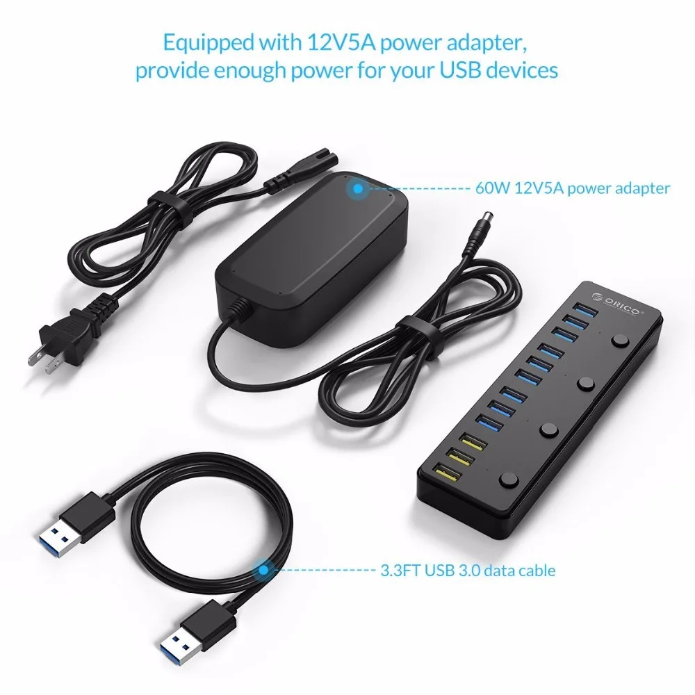 ORICO 60 Вт 12 Порты и разъёмы USB 3 0 концентратор в том числе BC1.2 зарядки 4 Мощность