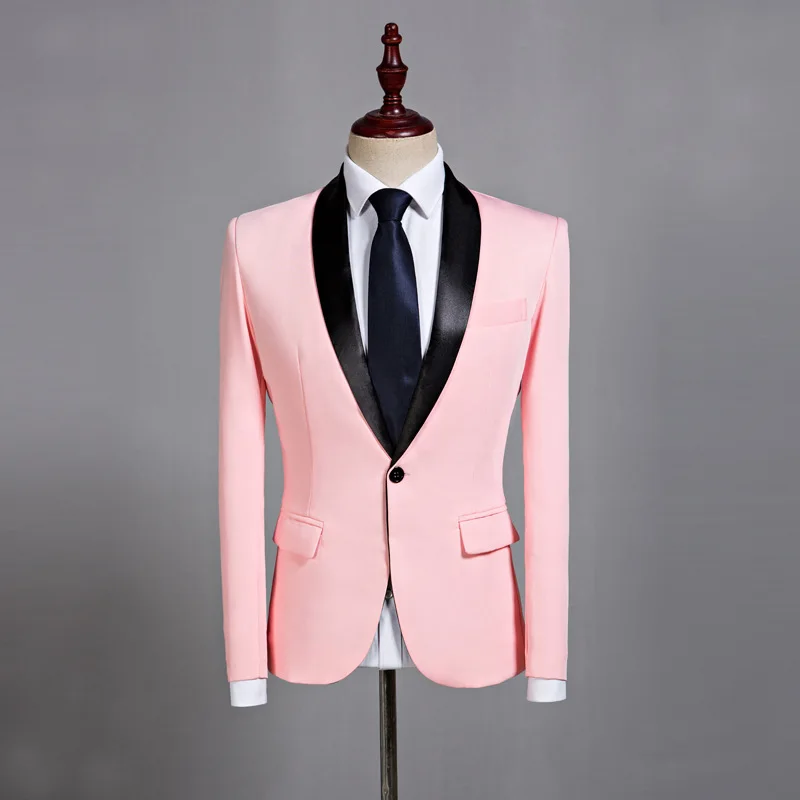 

YUSHU Mens Shawl Lapel Pink Casual Blazer DJ Party Stage Singer Blazers Wedding Grooms Slim Fit Suit Jacket Costume