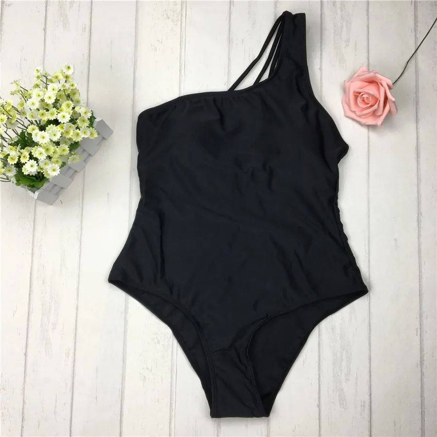 2019 черный бандажный винтажный купальный костюм на одно плечо Цельный купальник